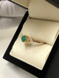 Antiek 14 K Gouden Ring 0.5 crt Cabochon Geslepen Smaragd / Diamant