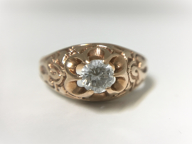 Antiek 14 K Rosé Gouden Solitair Ring 0.45 crt Briljantgeslepen Diamant