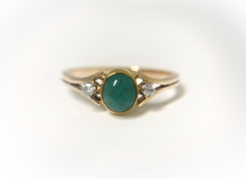 Antiek 14 K Gouden Ring 0.5 crt Cabochon Geslepen Smaragd / Diamant