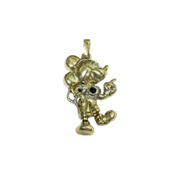 DISNEY Gouden Flexibele Kettinghanger Mickey Mouse Facet Geslepen Saffier - 2.6 cm