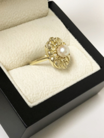 Antiek Handvervaardigd 14 K Gouden Parel Ring