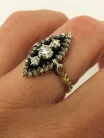 14 K Antiek Gouden Markies Ring Roosgeslepen Diamanten