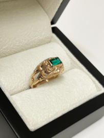 Antiek 14 K Rosé Gouden Ring Synthetisch Smaragd