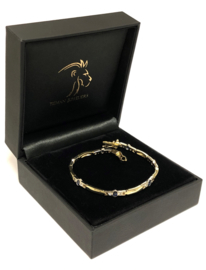 14 K Bicolor Gouden Schakel Armband Saffier / Diamant - 18 cm / 12,83 g