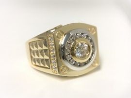 14 K Bicolor Gouden Heren Ring Schroefmotief / Zirkonia - 10,1 g