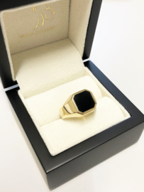 14 Karaat Gouden Unisex Zegelring (8-Kant) - Onyx