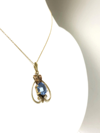 Antiek 14 Karaat Gouden Hanger Swiss Blue Topaas Rosé Accenten