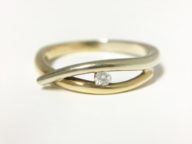 14 K Bicolor Gouden Fantasie Ring 0.05 crt Diamant