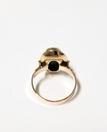 Antiek 14 K Rosé Gouden Ring Ovaal Cabochon Groen Turkoois