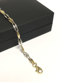 14 K Bicolor Fantasie Schakel Armband - 19 cm