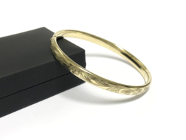 14 K Gouden Slaven Armband Floraal Gegraveerd - 12,4 g / 18,5 cm / 6,5 mm