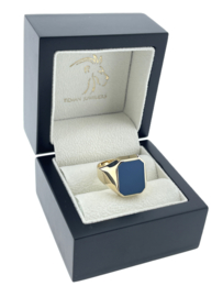 14 Karaat Gouden Heren Zegelring Model 8-Kant Blauw Lagensteen