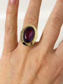 Grote 14 K Gouden Solitair Ring 5.0 ct Ovaal Gefacetteerd Amethyst