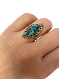 14 K Antiek Gouden Markies Ring Natuurlijk Turqouise - Amsterdam XXX