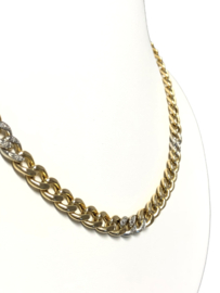 14 K Gouden Gourmet Schakel Collier ca 0.20 ct Briljant Geslepen Diamant - 48,5 cm / 26,8 g