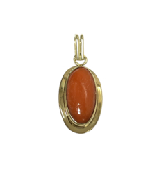 Antiek Gouden Hanger Ovaal Cabochon Geslepen Bloedkoraal - 2.8 cm