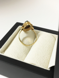 Antiek 14 K Gouden Gravé Ring Facetgeslepen Granaat