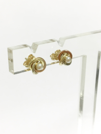 14 K Tricolor Gouden Oorstekers Parel