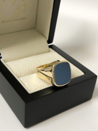 14 K Gouden Heren Zegel Ring Blauwlagen Steen / Stomphoek - 6,6 g