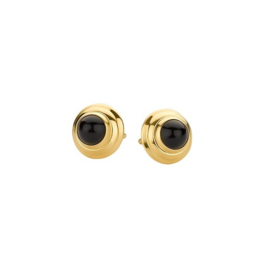 14 K Gouden Oorknoppen Cabochon Geslepen Onyx - Klassiek