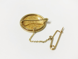 Antiek Gouden Broche Tien Gulden Wilhelmina 1898 - Kroningstientje