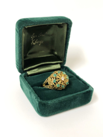 Royale 18 K Gouden Vintage Franklin Mint Fabergé Ring Diamant / Smaragd