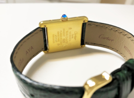 Must de Cartier Tank Large Quartz 590005 Ivory Arabic Dial Smaragd Groenlederen Band