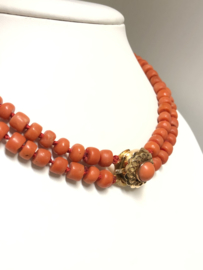 Antiek 2-Rijig Kaasjes Collier Bloedkoraal Gouden Sluiting - 42 cm