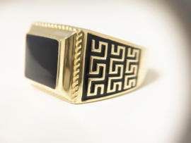 14 K Gouden Heren Ring Versace Meander Onyx - 8,45 g