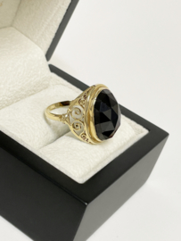 14 K Antiek Gouden Ring Facet Geslepen Granaat (bol) - Handgemaakt