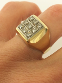 14 K Gouden Heren Zegelring ca 0.40 crt Briljant Geslepen Diamant