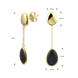 14 K Geelgouden Oorhangers Cabochon Onyx - 3,4 cm