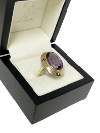 Grote 14 K Gouden Solitair Ring 5.0 ct Ovaal Gefacetteerd Amethyst