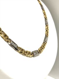 18 K Massief Gouden Valkoog Schakelketting Witgouden Tussenliggers ca 2,2 crt Diamant - 59 cm / 48,4 g