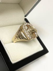 14 K Gouden Heren Ring Paard Hoefijzer Briljant Geslepen Heldere Zirkonia - 10 g