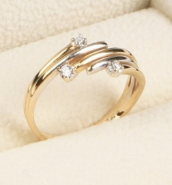 18 K Bicolor Gouden Fantasie Ring 0.065 crt Briljantgeslepen Diamant