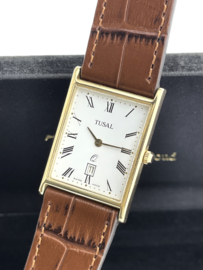 TUSAL 14 K Geelgouden Heren Polshorloge Dresswatch Jaren '90 Quartz
