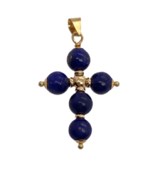 18 Karaat Gouden Hanger Kruis Lapis Lazuli - 3.5 cm