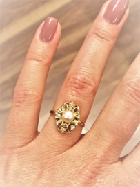 Antiek Handvervaardigd 14 Karaat Gouden Parel Ring