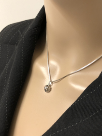 14 K Witgouden Venetiaans Collier Met Diamant Hanger 0.03 ct