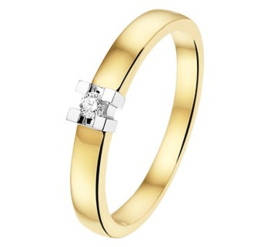 14 K Bicolor Gouden Solitair Aanschuif Ring 0.05 crt Diamant