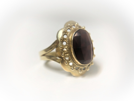 Antiek 14 K Gouden Band Ring Facetgeslepen Granaat