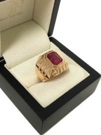 14 K Rosé Gouden Heren Ring ca 5.0 ct Facet Geslepen Robijn - 9,3 g