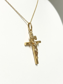18 K Gouden Ketting Hanger - Kruis Met Jezus Figuur INRI / 3,3 cm