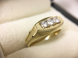 14 K Gouden Heren Ring Briljantgeslepen Heldere Zirkonia