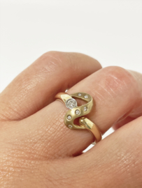14 K Gouden Fantasie Slag Ring 0.15 ct Briljant Geslepen Diamant G/VS