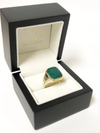 14 K Gouden Heren Zegelring Groen Agaat Intaglio Griekse Strijder
