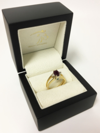 18 K Gouden Ring Sky Blue en Kers Rode Topaas 0.08 crt Diamant - Tweezijdig