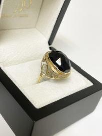 14 K Antiek Gouden Ring Facet Geslepen Granaat (bol) - Handgemaakt