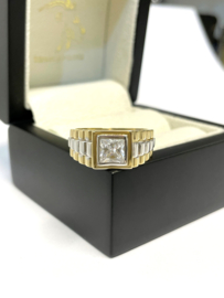 14 K Gouden Rolex Heren Ring President Carré Geslepen Heldere Cubic Zirkonia